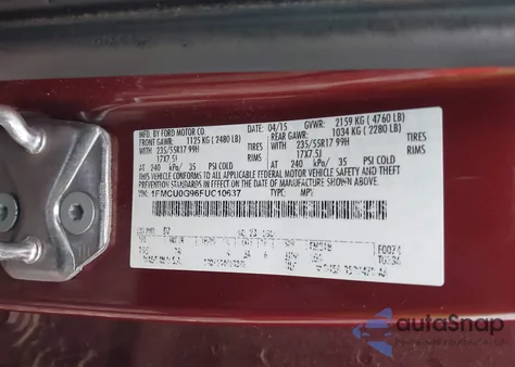 2015 Ford Escape Se from USA, damaged, VIN 1FMCU0G96FUC10637